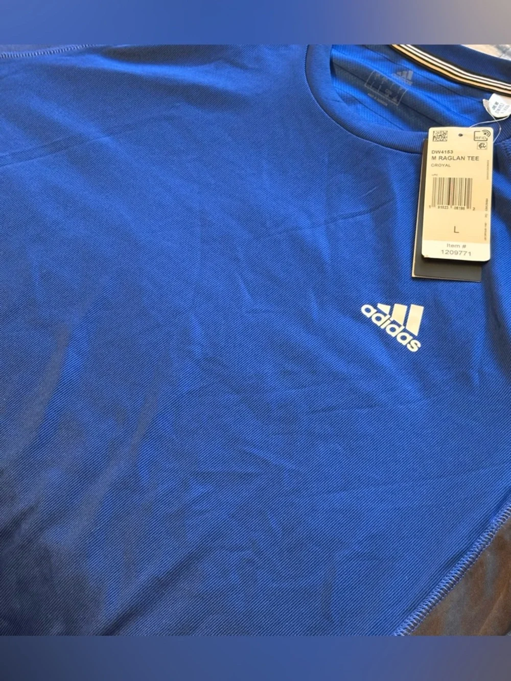 🌸 NWT Adidas Men's Training Essentials Raglan Tech Tee Blue and Gray Size Large